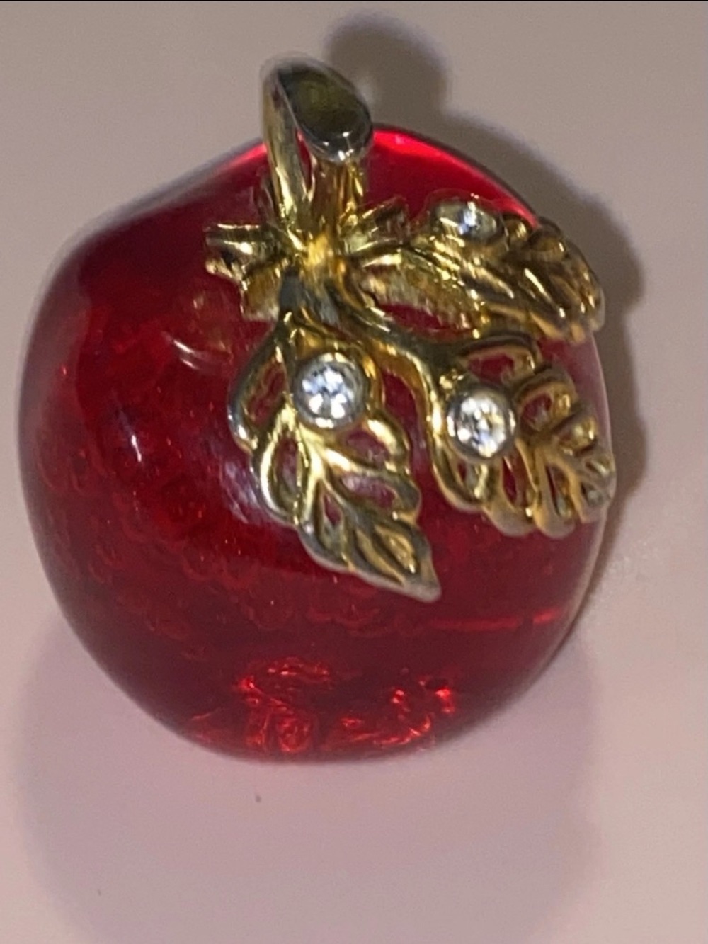 Avon Lucite Candy Red Apple  Rhinestones Pendant